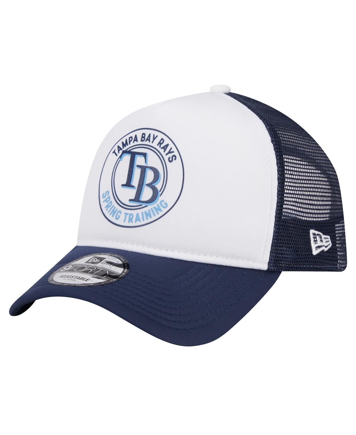 New Era Men's White/navy Tampa Bay Rays Spring Training Circle Foam A-frame 9forty Trucker Adjustable Hat In Navy