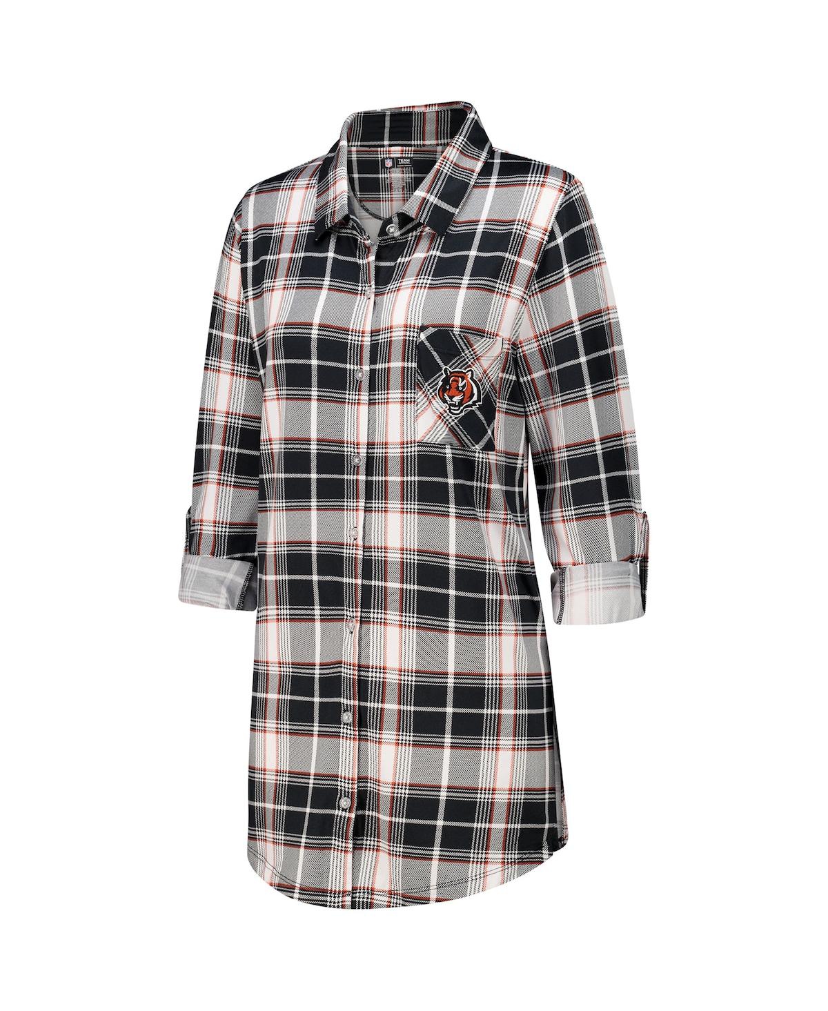 Concepts Sport Women's Black Cincinnati Bengals Ashford Plaid Knit Nightshirt In Black