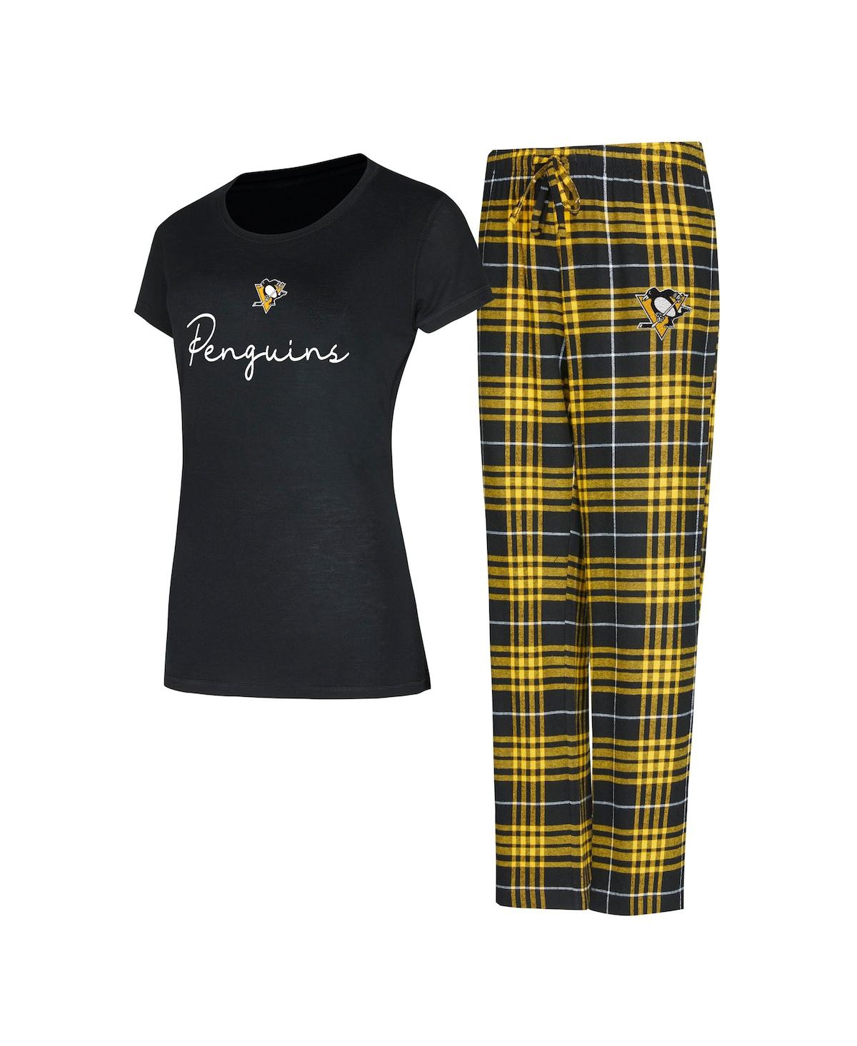 Concepts Sport Women's Pittsburgh Penguins Vector T-shirt And Pants Sleep Set In Black,gold