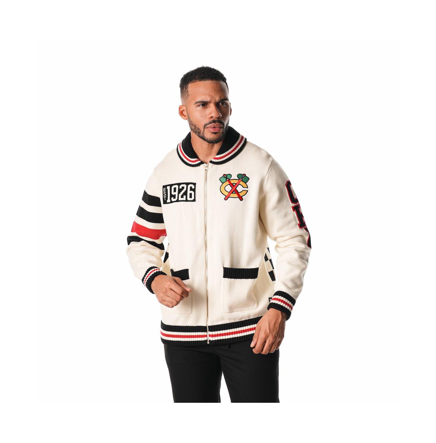 Мужской свитер The Wild Collective and Cream Chicago Blackhawks Jacquard Full-Zip — фото 3