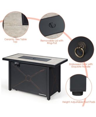 5PCS Patio Rattan Furniture Set Fire Pit Table w/ Cover Storage Cushion