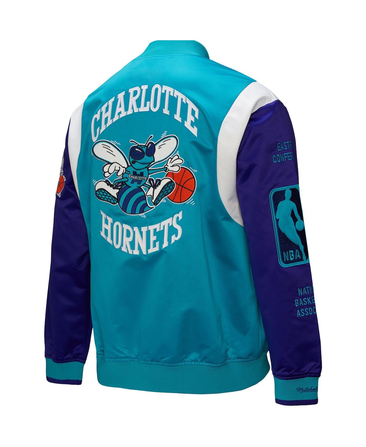 MITCHELL & NESS MEN'S AND WOMEN'S TEAL CHARLOTTE HORNETS VINTAGE TEAM ORIGINS SATIN FULL-SNAP JACKET