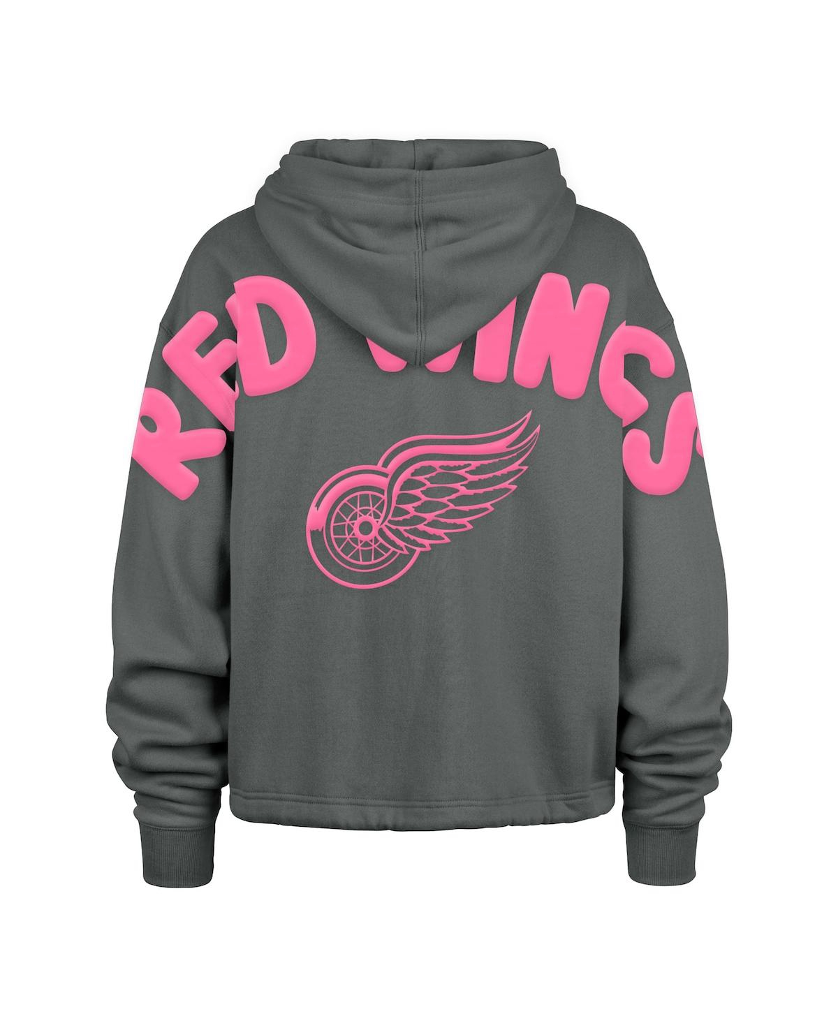 47 BRAND WOMEN'S GRAY DETROIT RED WINGS BRIGHT SIDE VENICE CROPPED PULLOVER HOODIE 