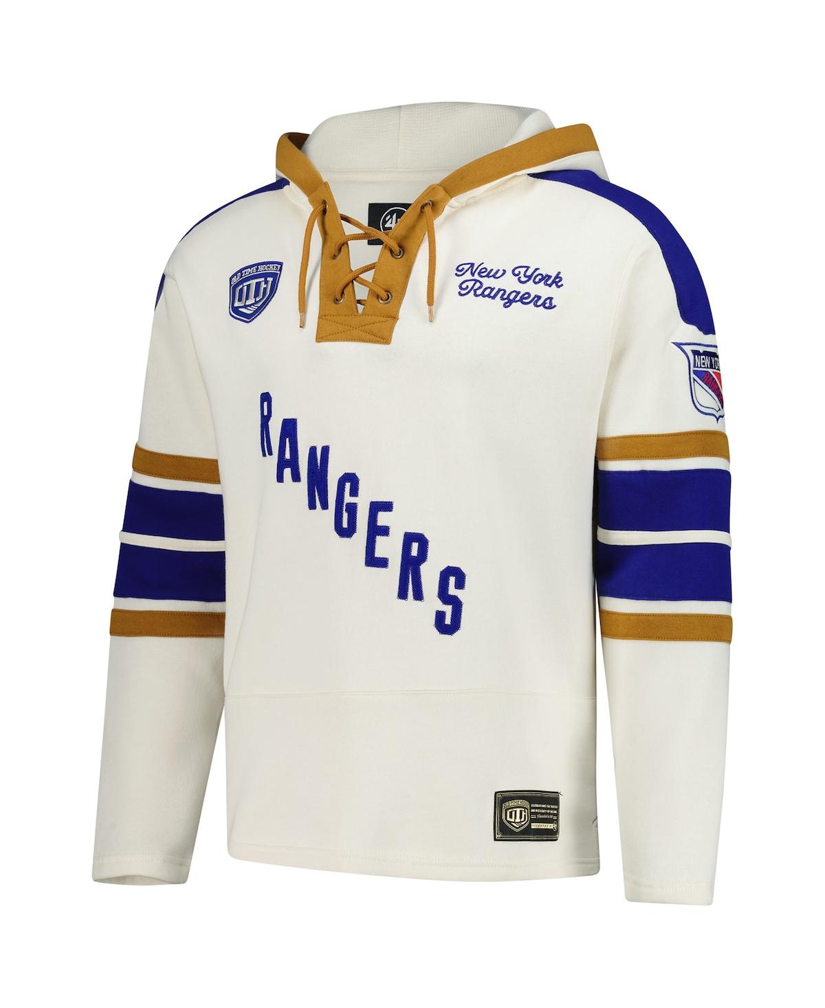 47 BRAND MEN'S MARK MESSIER CREAM NEW YORK RANGERS BLUE LINE HERITAGE NAME NUMBER LACE-UP PULLOVER HOODIE 