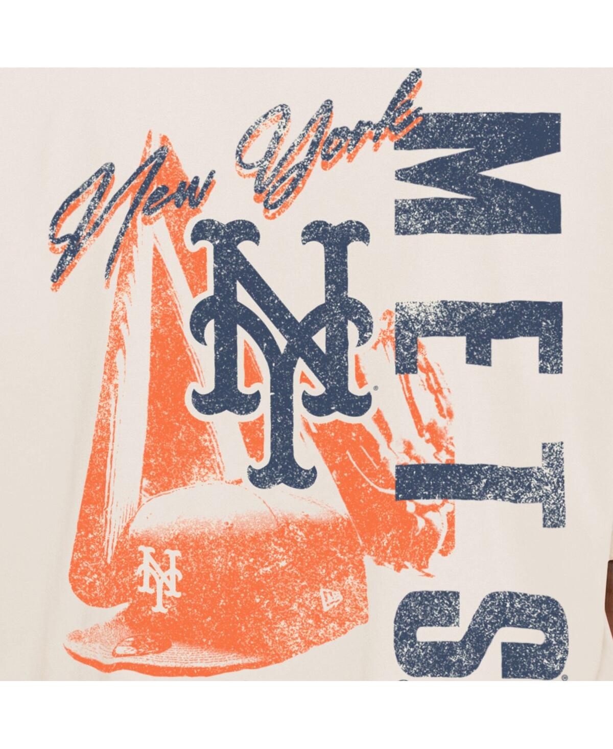 New Era Men's Cream New York Mets Cooperstown Collection Oversized Throwback Distressed T-shirt In Cream