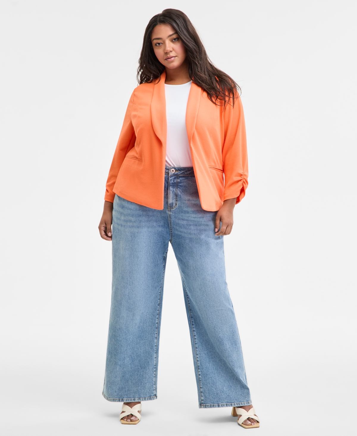 Bar Iii Trendy Plus Size Knit Drape-front Blazer, Created For Macy's
