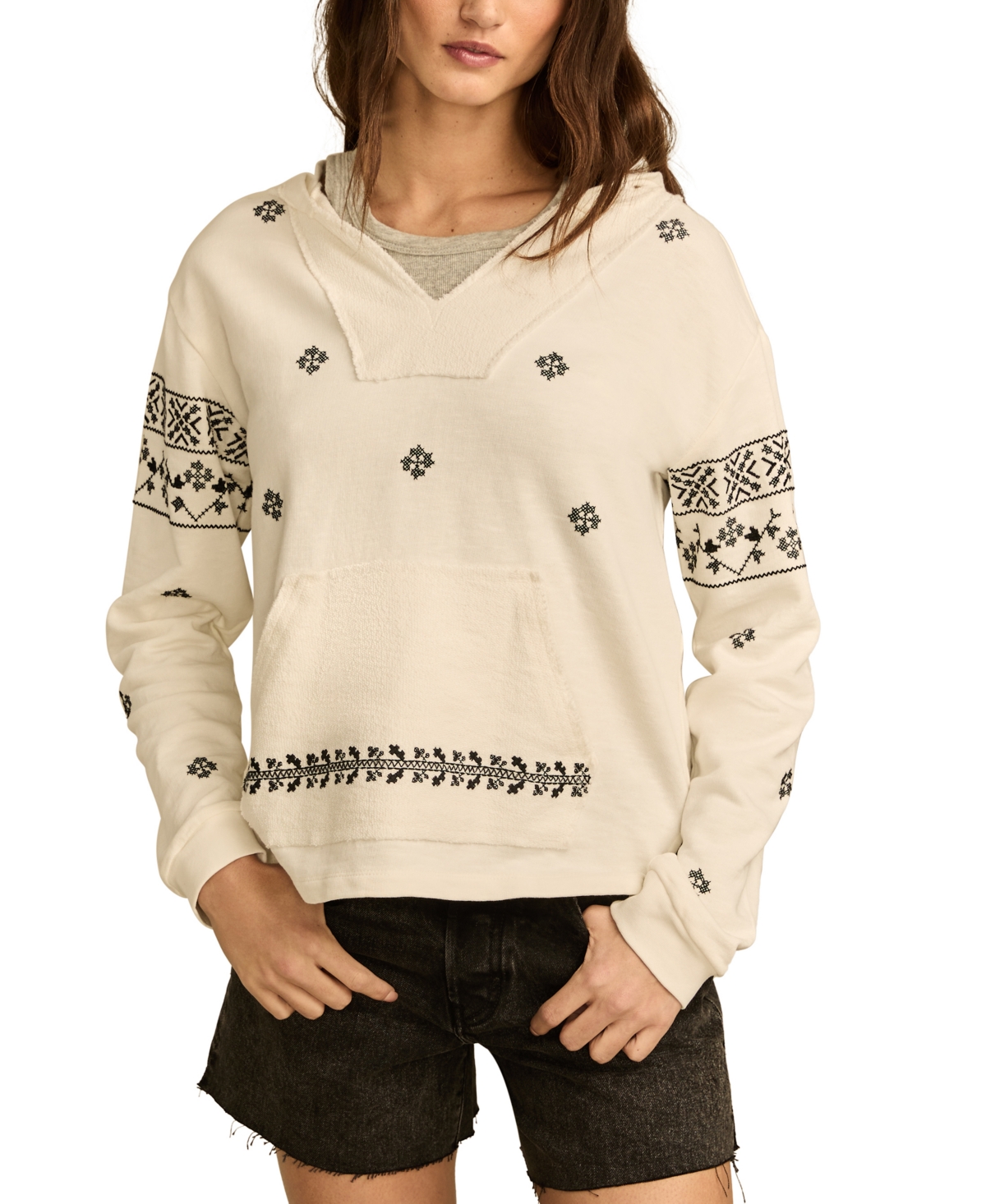 LUCKY BRAND WOMEN'S COTTON EMBROIDERED BAJA HOODIE 