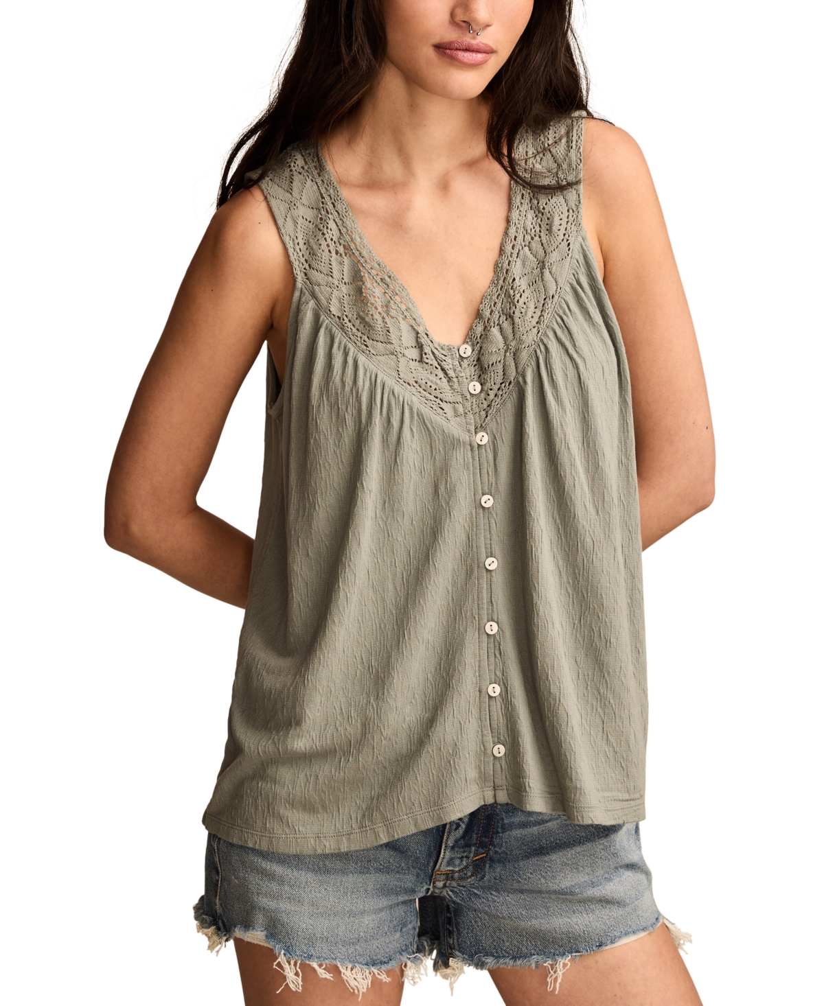 Women's Lace-Trim Tank Top - Peach Blossom