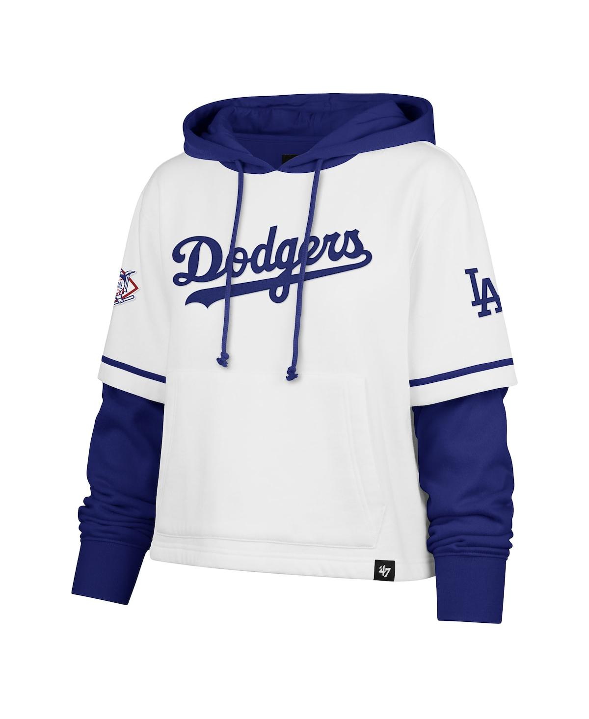 47 BRAND WOMEN'S WHITE LOS ANGELES DODGERS TRIFECTA SHORTSTOP CROPPED PULLOVER HOODIE 