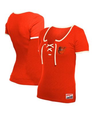 New Era - Women's Orange Baltimore Orioles Throwback Lace Up T-Shirt