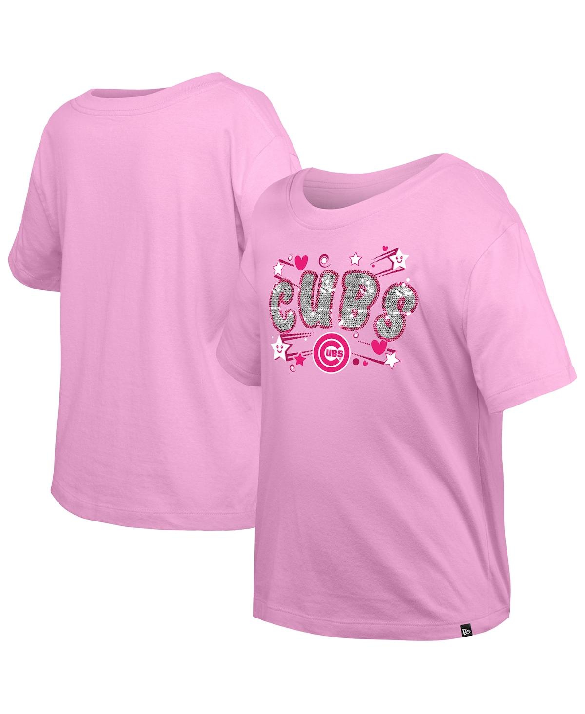 Shop New Era Big Girls Light Pink Chicago Cubs Flip Sequin Team T-shirt
