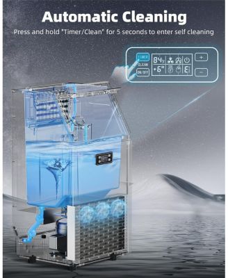 Commercial Ice Maker Machine, 100 lbs/24H Under Counter Ice Machine with 2 Way Water Inlet, 33lbs Ice Storage, Stainless Steel Freestanding, Self Cleaning Ice Makers for Home/Bar/Restaurant/Outdoor