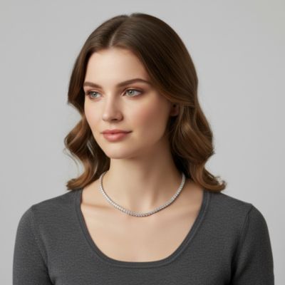 Sterling Silver White Gold Plated Cubic Zirconia 2MM Tennis Necklace