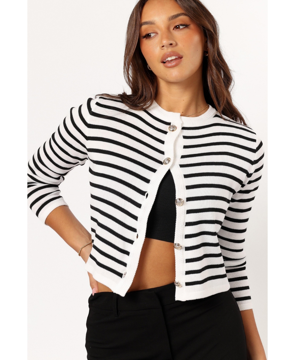 Women's Cynthia Striped Button Front Cardigan - White