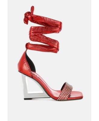 Womens Hashira AB Rhinestone Studded Lace-Up Fantasy Heels