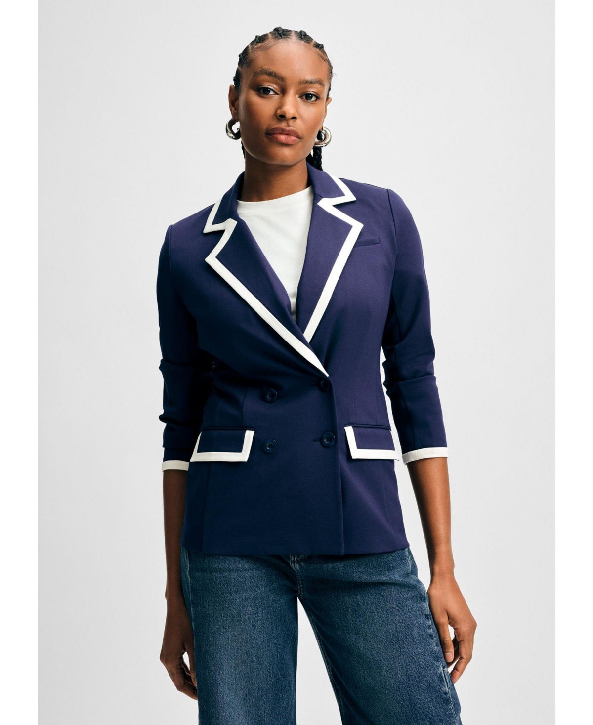 Women's Tipped Ponte Blazer - Navy/white