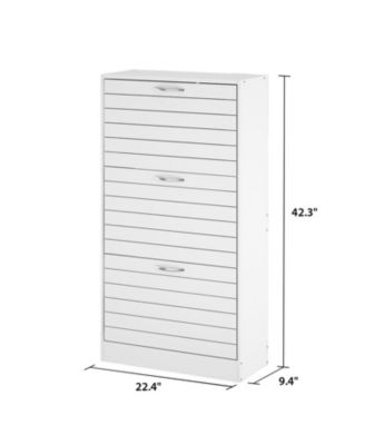 Wooden 3-door white shoe cabinet, shutter door drawers, multi-purpose shoe rack with adjustable shelves