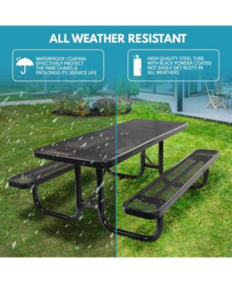 Streamdale 6 ft, Rectangular Outdoor Steel Picnic Table with umbrella pole in Black