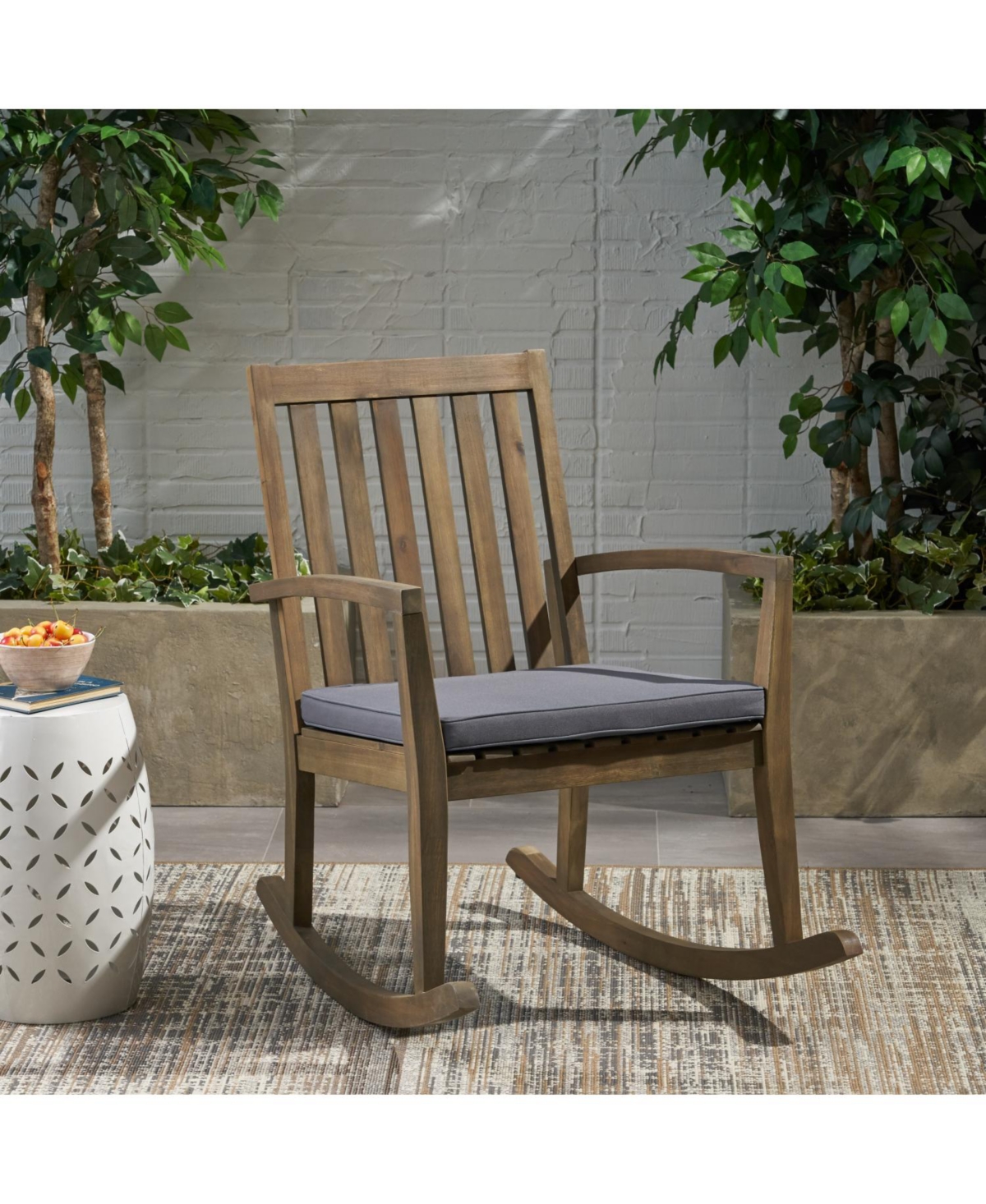 Streamdale Cozy and Comfortable Acacia Wood Rocking Chair with Cushioned Seat for Outdoor Relaxation