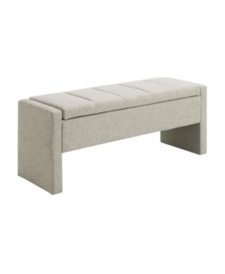 Upholstered End Bench with Storage, Vanity Stool, Light Grey Linen