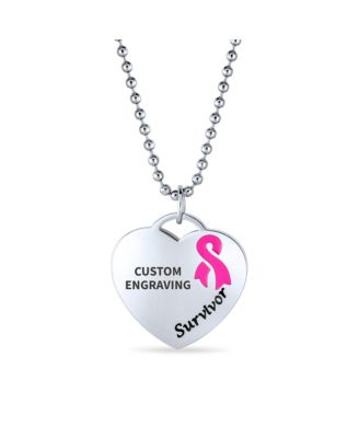 Heart Ribbon Breast Cancer Survivor Pendant Necklace Stainless Steel
