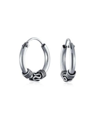 Bali Tribal Swirl Hoop Huggie Earrings Oxidized Sterling Silver Multiple Sizes