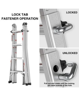 17ft Multi-Position Foldable Aluminum Ladder, A-Frame and Straight Ladder, ANSI 250lbs