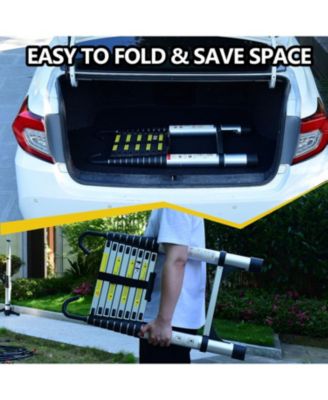 10.5ft (about 3.2m) retractable ladder, multi-functional foldable ladder, with hook, aluminum retractable ladder, suitable for daily use of RV, attic, home, 330 pounds