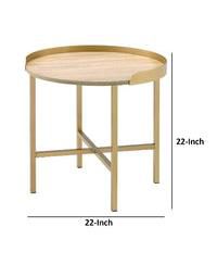 Round Wood End Table – Functional Tray Top with Metal Accent