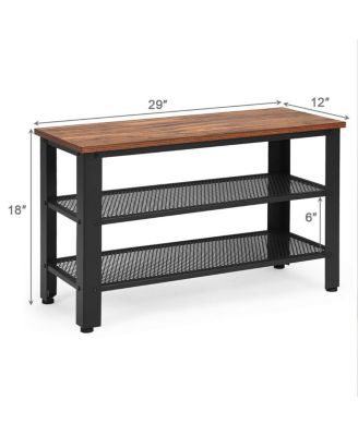 3-Tier Shoe Rack Industrial Shoe Bench with Storage Shelves
