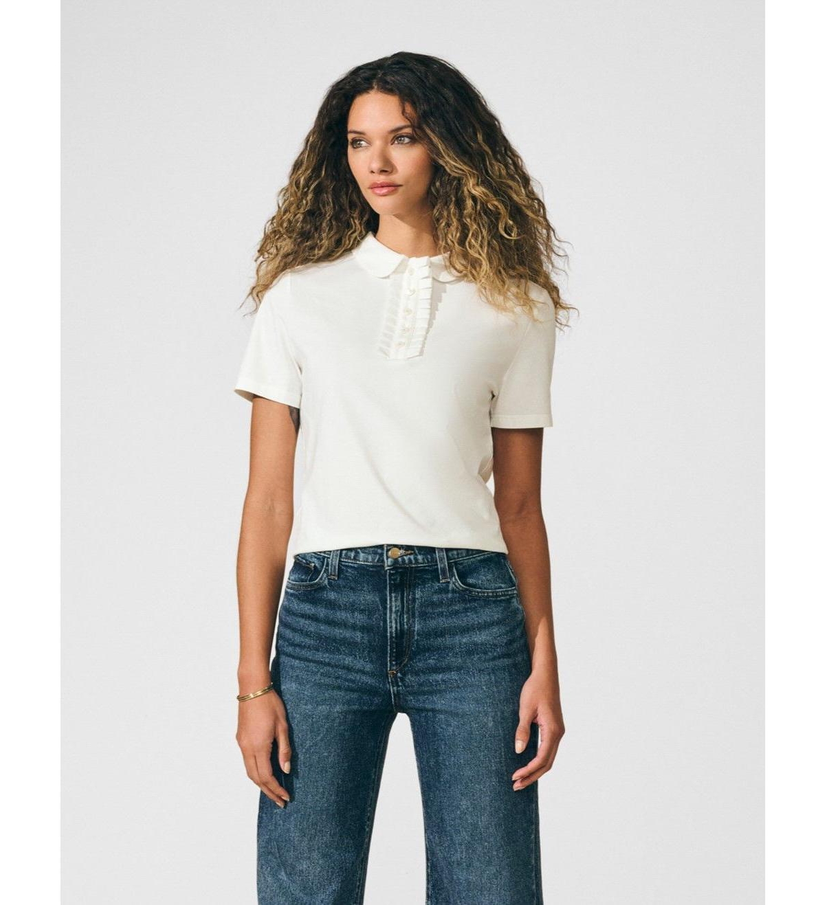 Women's Ruffle Detail Peter Pan Tee - Black white