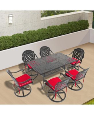 Streamdale 7-pc Cast Aluminum Dining Set, 6 Swivel Chairs, Rectangular Table, Black Frame