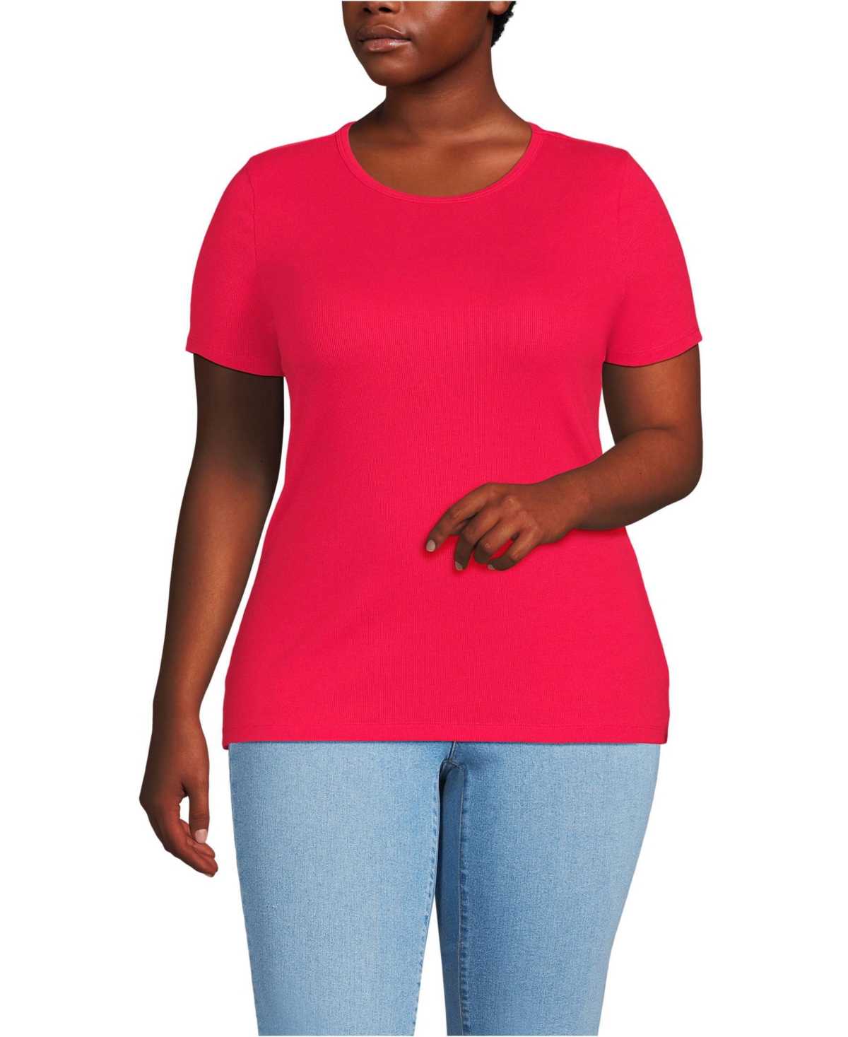 Plus Size Micro Rib T-Shirt - Berry rouge
