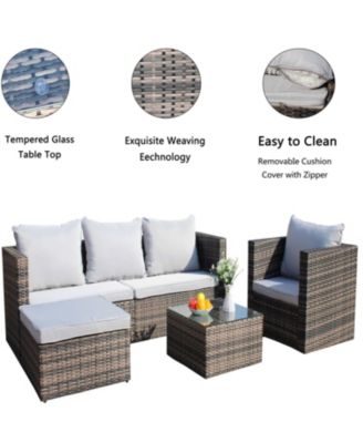 Streamdale 4-Pc Outdoor Rattan Sofa Set, Cushioned couch & coffee table (Gray)