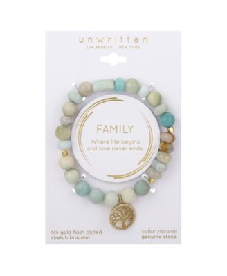 Cubic Zirconia and Amazonite Stone Family Tree Stretch Bracelet