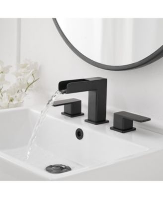 8 in. Widespread Double Handle Black Bathroom Faucet Set 3 Holes Vanity Sink With Metal Drain In Matte Black