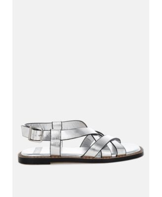 Doata Metallic Genuine Leather Buckled Flats