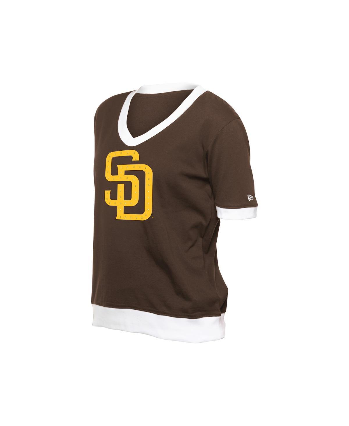 NEW ERA WOMEN'S BROWN SAN DIEGO PADRES GAME DAY RHINESTONE V-NECK T-SHIRT 