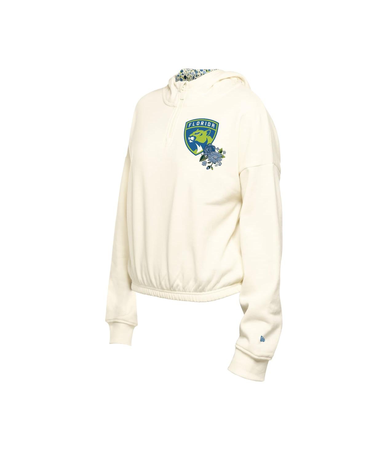 Shop New Era Women's Cream Florida Panthers Glam Game Quarter-zip Cropped Floral Hoodie Pullover Top