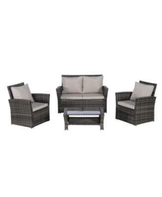 Streamdale 4-Piece Outdoor Patio Furniture Set, Rattan Chairs, Glass Table