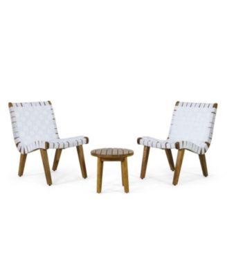 Streamdale Outdoor Acacia Wood and Rope Weave 3 Piece Chat Set, White and Teak