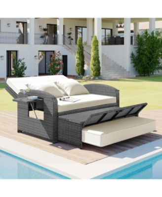 Streamdale PE Wicker Double Chaise Lounge, Adjustable, White + Cover