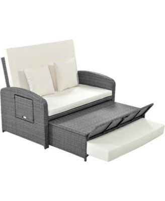 Streamdale PE Wicker Double Chaise Lounge, Adjustable, White + Cover