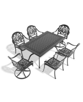 Streamdale 7-Piece Cast Aluminum Dining Set, 2 Swivel, 4 Chairs, Rectangular Table, Black Frame