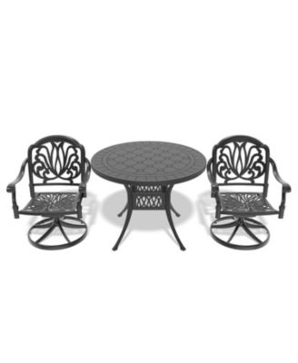 Streamdale 3-pc Cast Aluminum Dining Set, 2 Swivel Chairs, 39" Round Table, Black Frame
