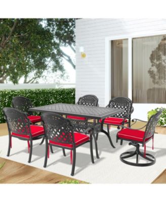 Streamdale 7-Piece Cast Aluminum Dining Set, 2 Swivel, 4 Chairs, Rectangular Table, Black Frame