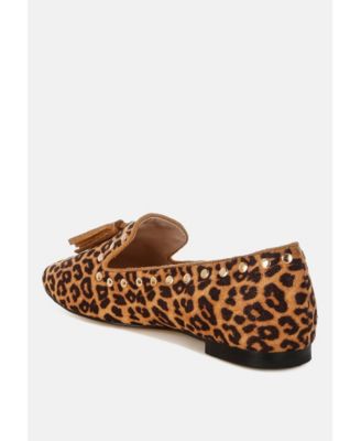 Niloha Studs & Tassels Detail Leopard Loafers