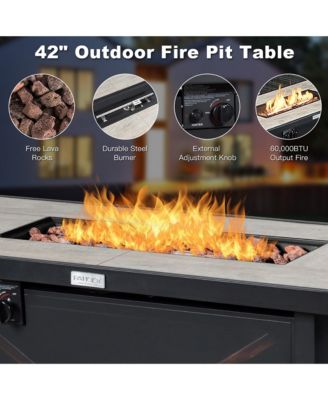 9 PCS Patio Rattan Furniture Set Fire Pit Table Storage Grey W/ Cover