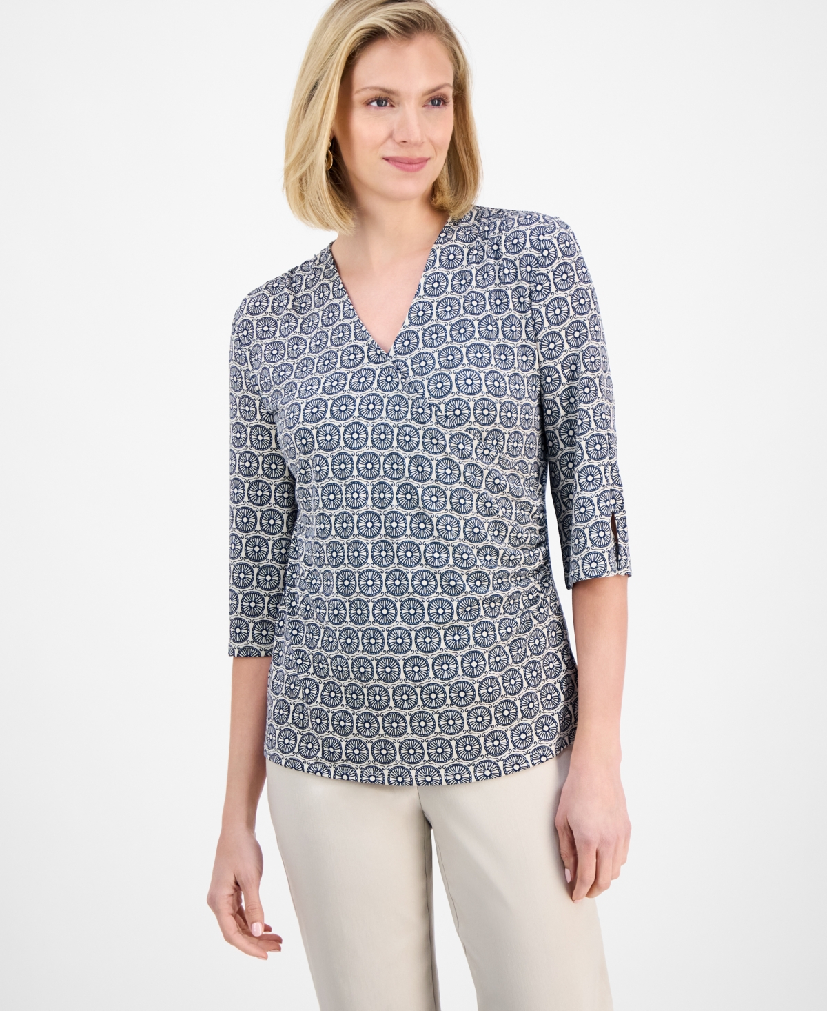 JM COLLECTION WOMEN'S PRINTED FAUX-WRAP TOP, EXCLUSIVELY AT MACY'S 