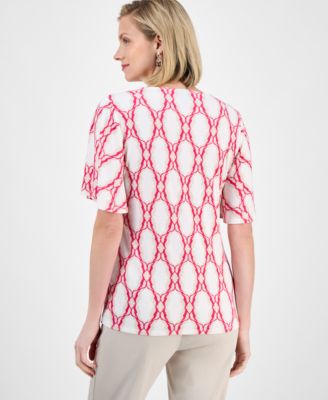 Petite Medallion-Print Flutter-Sleeve Top, Exclusively at Macy's